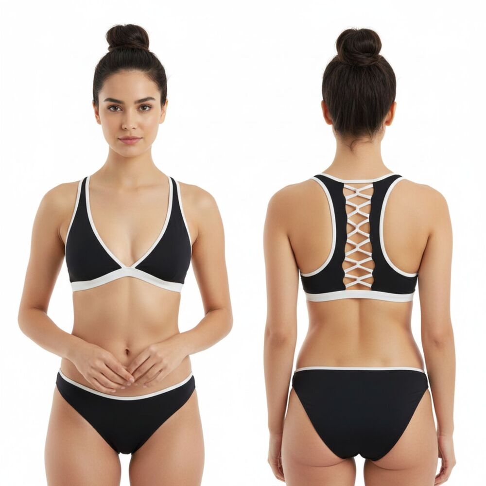 L*Space Black & White Strap Back Bikini Bathing Suit Top M - Picture 8 of 8